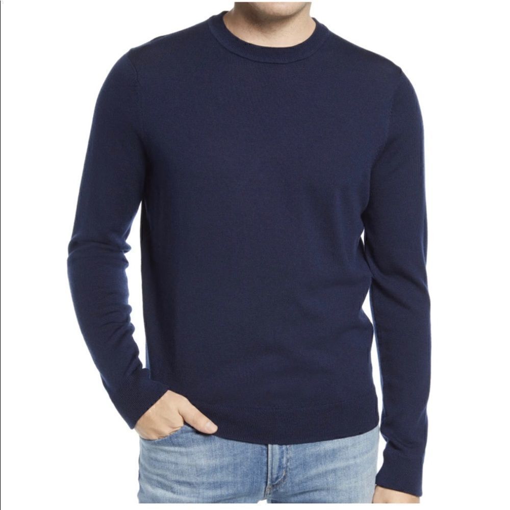 Nordstrom Men’s Shop navy blue Crewneck Sweater Silk Viscose blend fabric XXXL